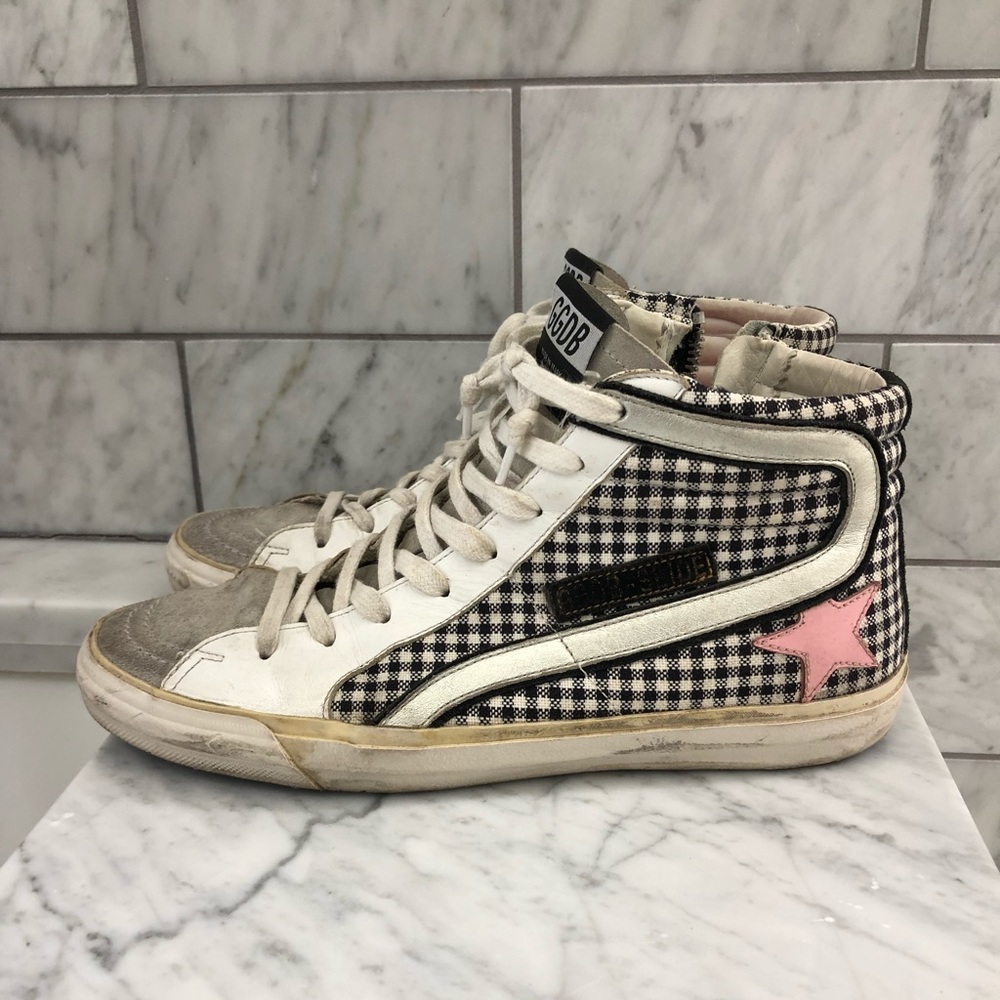 Golden Goose slide black white gingham 39
